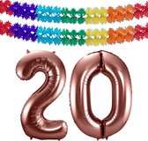 Folat folie ballonnen - Leeftijd cijfer 20 - brons - 86 cm - en 2x slingers