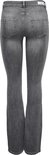 Achterkant van grijze flared jeans.
