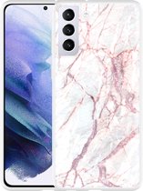Hoesje Geschikt voor Samsung Galaxy S21 Plus White Pink Marble