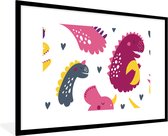 Poster in fotolijst kind - Dino - Patronen - Kind - Roze - Meisjes - Wanddecoratie meisjes - Decoratie voor kinderkamers - 90x60 cm - Slaapkamer decoratie