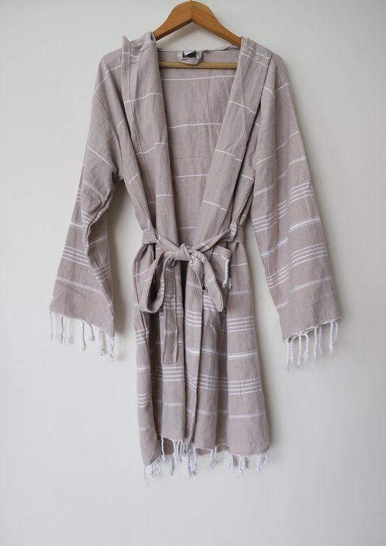 Aquatolia - Kadyanda -Badjas katoen met capuchon ochtendjas - Hamam Sauna Badjas- L*XL - Beige