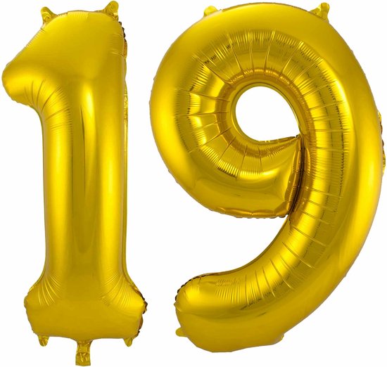 Folat Folie ballonnen - 19 jaar cijfer - goud - 86 cm - leeftijd feestartikelen