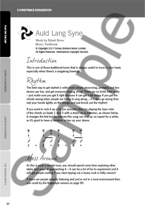 Boekpagina met titel 'Auld Lang Syne', introductie en ritme-uitleg.