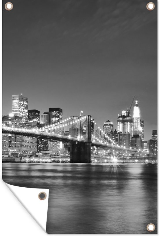 Tuinposters buiten New York - Brug - Brooklyn - Zwart wit - Architectuur - 60x90 cm - Tuindoek - Buitenposter