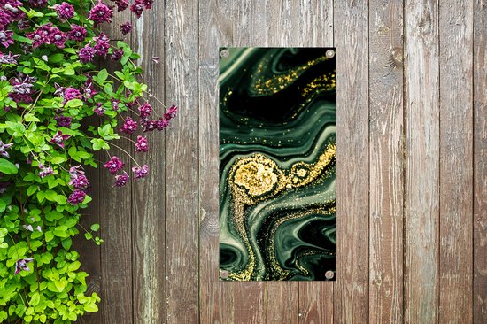 Poster jardin Goud - Glitter - Pailleté - Vert - Aspect marbre - Luxe - 30x60 cm - Toile jardin - Poster extérieur