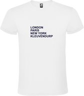 wit T-Shirt met London,Paris, New York ,Kleuvendurp tekst Zwart Size XL