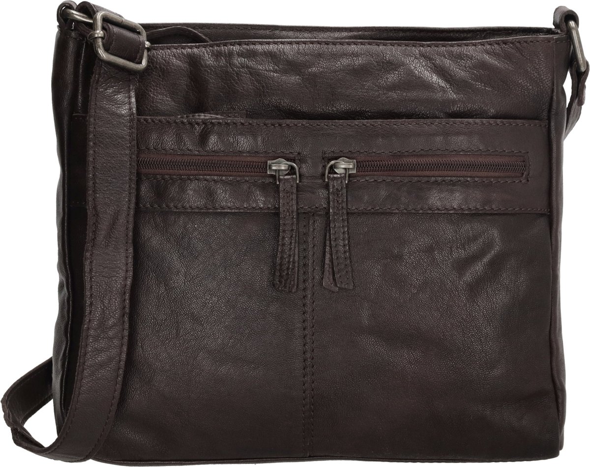 Beagles Maspalomas Crossbody Schoudertas - Handige Ritsvakjes - Leren Dames Tas - Donkerbruin