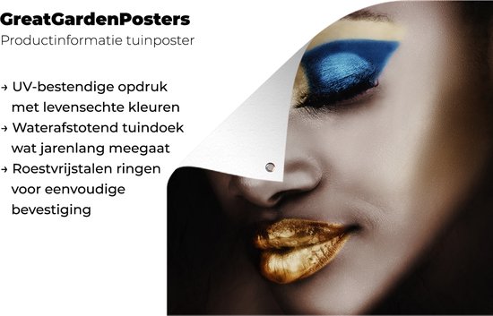 Poster de Jardin Femme - Or - Rouge à lèvres - 200x200 cm - Toile de jardin - Poster extérieur