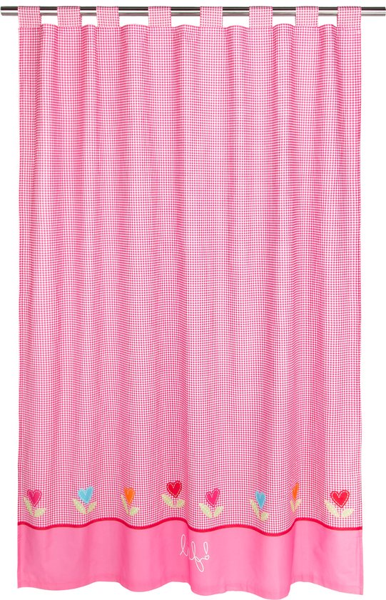 LIEF! - Rideau - Filles - 100% coton - Avec 6 boucles - Avec des fleurs - 140x180 cm - Rose