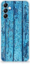 Backcase Siliconen Hoesje Geschikt voor Samsung Galaxy A14 5G Telefoonhoesje Wood Blue