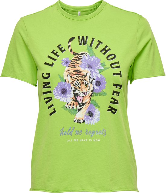 ONLY Onllucy Reg S/S Top Jrs Noos - T-Shirt Donna Manica Corta In Cotone - Girocollo Basic Con Stampa Scritta - Taglio Regolare, Lunghezza 64 Cm (Taglia S)