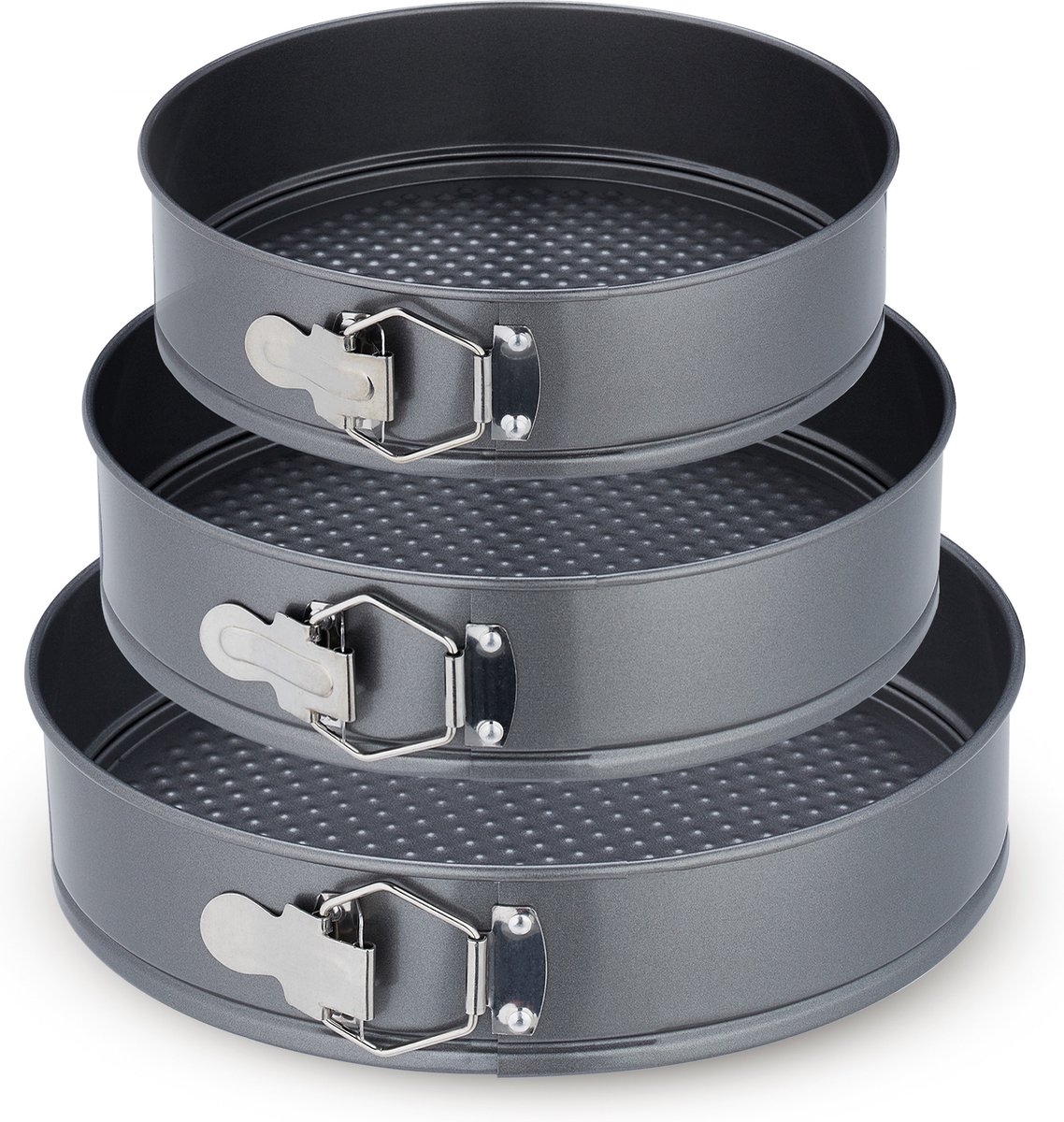 Relaxdays springvorm - 3-delige set - 24, 26, 28 cm - bakvorm - antiaanbaklaag - rond