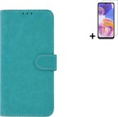 MoDo hoesje Geschikt voor Samsung Galaxy A14 5G - Kunstleer Book Case - Turquoise hoesje met screenprotector