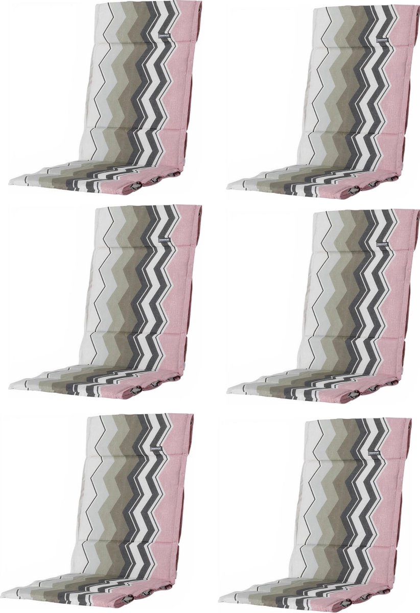 Madison - Tuinkussen - 6st. - Universeel - Hoge Rug - Chris Pink - 123x50cm - Roze - Tuinstoelkussen - Standenstoel kussen voor Textilenen tuinstoel