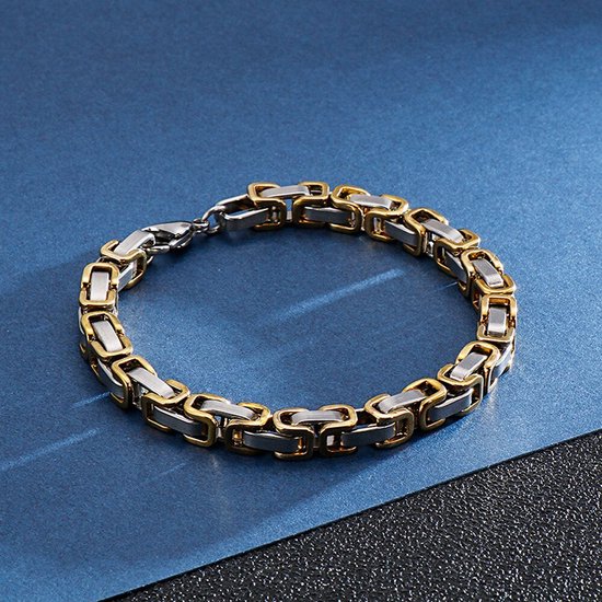 Bracelet Byzantine pour Homme – Argenté / Doré – En Acier - 6mm – Maillon Unique – Bracelet à Maillon – Bracelets – Cadeau pour Homme – Cadeaux Masculins