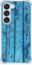 Shockproof Case Geschikt voor Samsung Galaxy S23 Telefoonhoesje met doorzichtige rand Wood Blue
