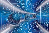 Fotobehang - Vlies Behang - Blauwe Grafische 3D Tunnel met Ballen - 368 x 254 cm