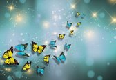 Fotobehang - Vlies Behang - Sprankelende Vlinders en Bloemen - 368 x 254 cm