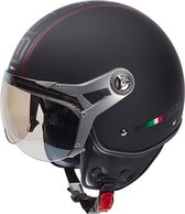 BEON DESIGN B Scooter helm met vizier - Geschikt als Scooter Brommer Motor Snorfiets helm - Retro Vespa scooterhelm - Volwassenen - S - Mat Zwart - Gratis helmtas