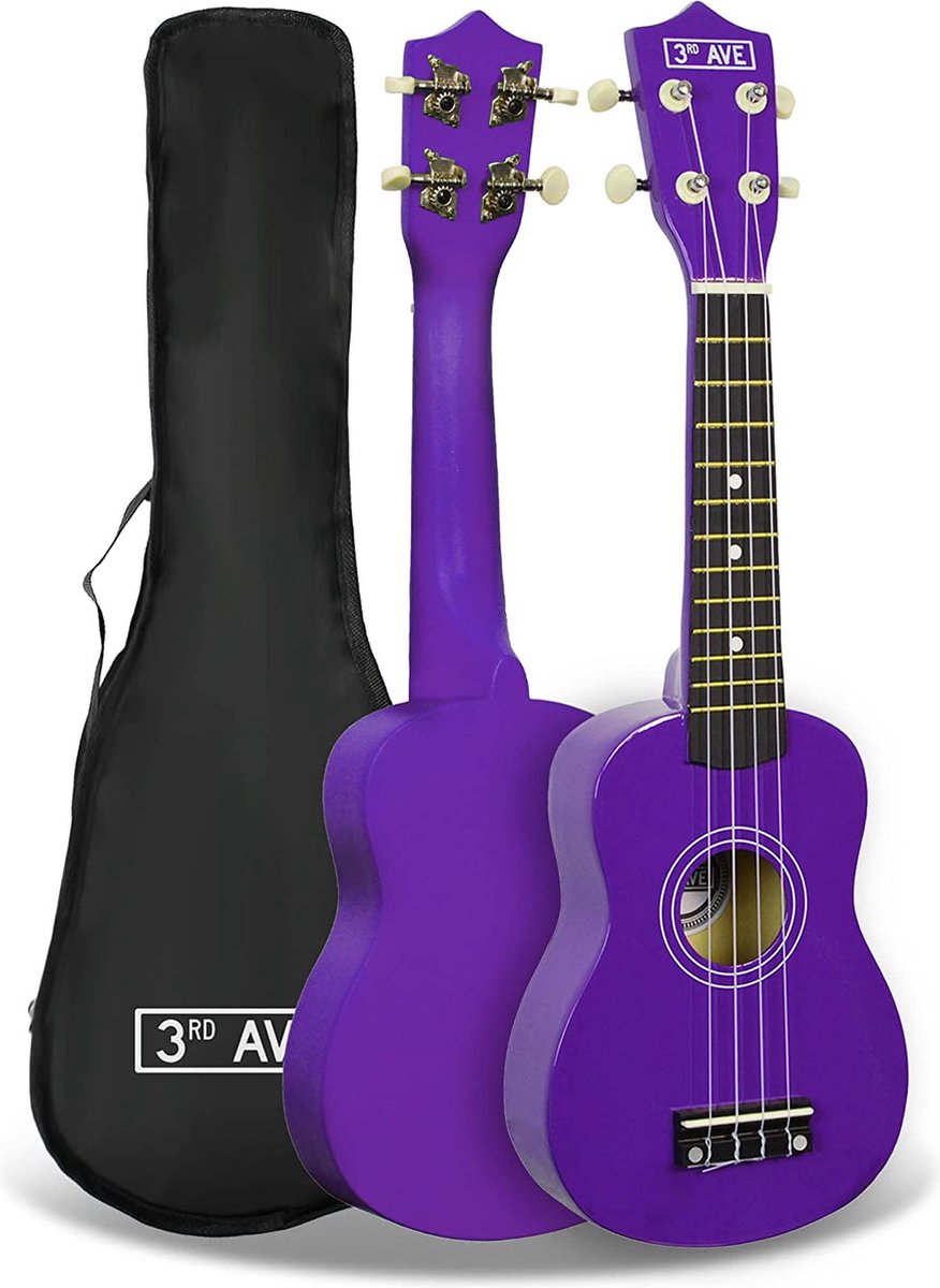 3rd Avenue sopraan ukulele voor beginners 21-inch - paars - GRATIS ukelele-tas