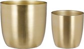 Mica - Plantenpot/bloempot set - 4x stuks - metaal - goud - D16/D22 cm