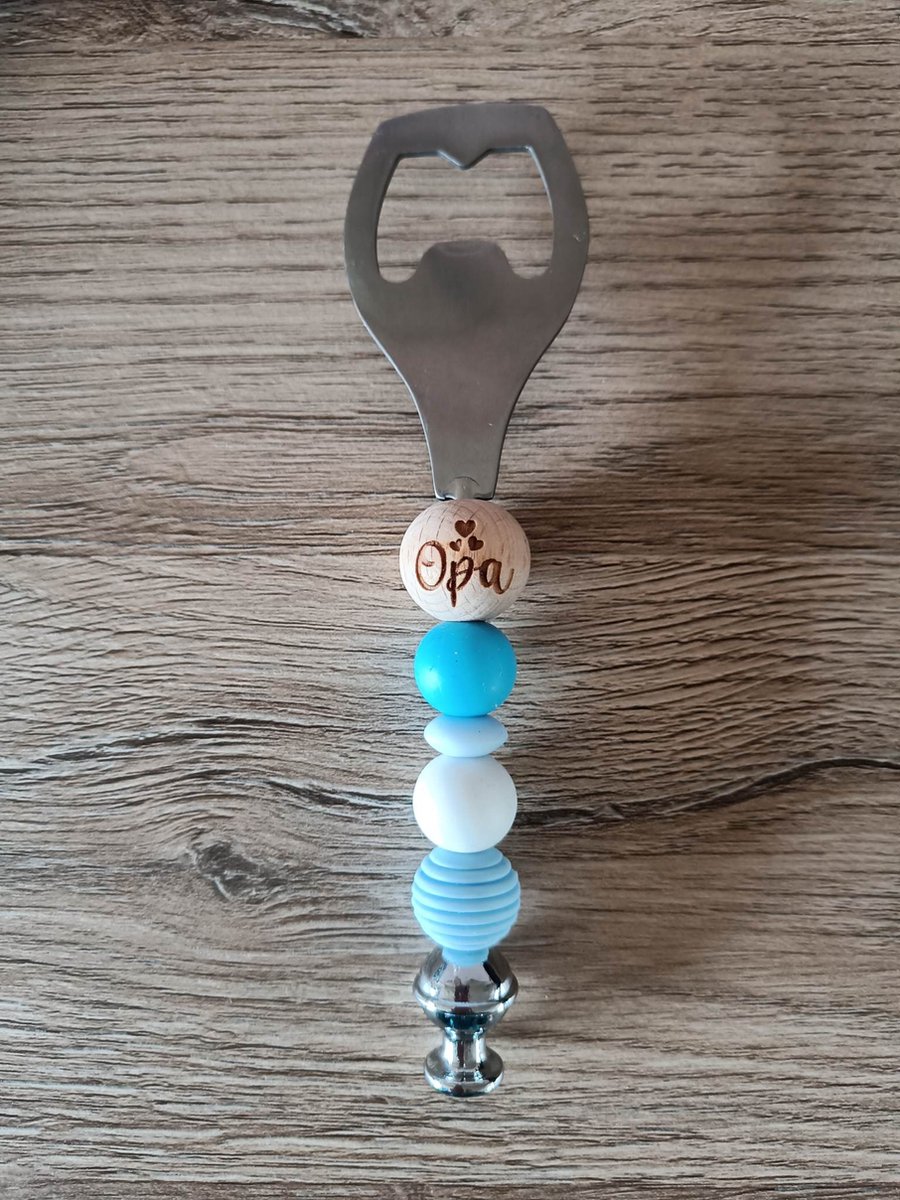 Flesopener voor Opa - Gepersonaliseerde flesopener - Cadeau - Flessenopener RVS - 1 stuk - Flesopener met kralen