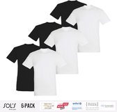 6 Pack Sol's Heren T-Shirt 100% biologisch katoen Ronde hals Zwart en Wit Maat L