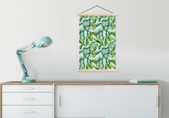 Porte-affiche avec affiche - Affiche scolaire - Feuilles - Ananas - Vintage - 60x90 cm - Lattes vierges