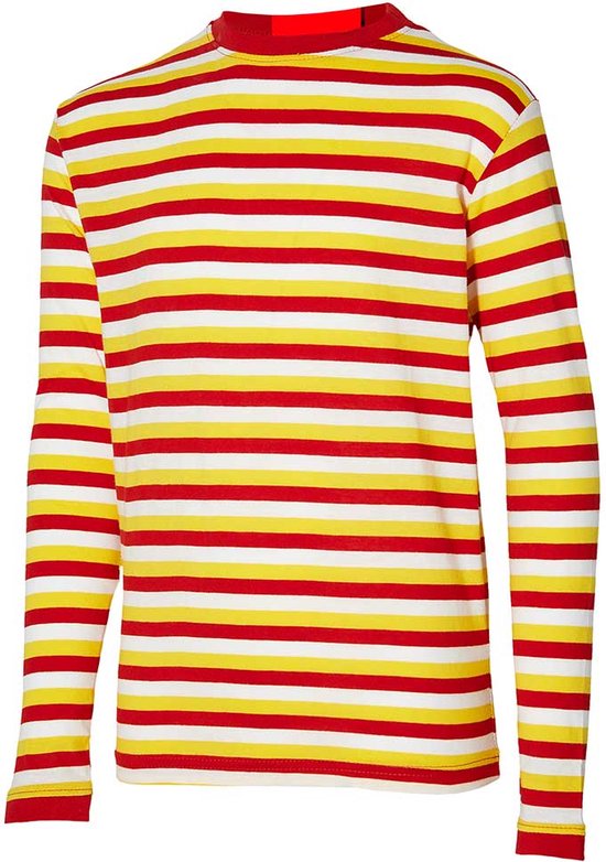 Pull carnaval enfant - Déguisements enfant - Rayures - Rouge / Wit/ Jaune - Taille 152/164 - Carnaval - Oeteldonk - Déguisements - Apollo