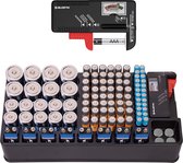 XXL wand Batterij opbergdoos incl. batterijtester voor alle baterijen – bewaardoos batterijhouder organizer opbergbox – box doos oplader – batterijen AAA, AA, 9V, C, D en cr2032