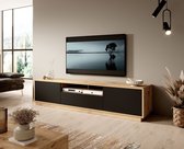 Meubella - Meuble TV Acuna - Noir mat - Chêne - 200 cm