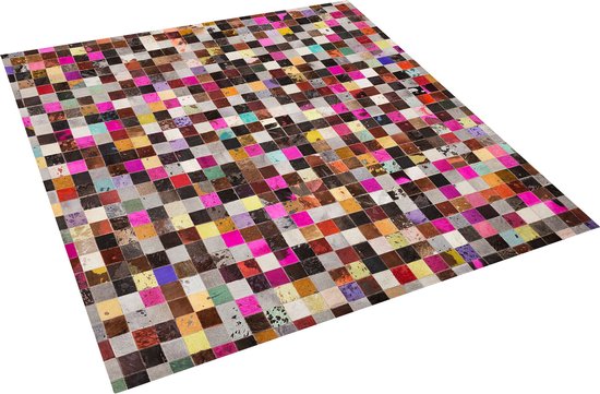 ENNE - Vloerkleed - Multicolor - 200 x 200 cm - Koeienhuid leer