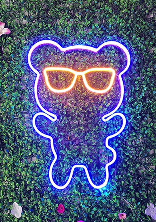 OHNO Neon Verlichting Bear - Neon Lamp - Wandlamp - Decoratie - Led - Verlichting - Lamp - Nachtlampje - Mancave - Neon Party - Kamer decoratie aesthetic - Wandecoratie woonkamer - Wandlamp binnen - Lampen - Neon - Led Verlichting - Blauw, Oranje