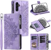 Telefoonhoesje geschikt voor Samsung Galaxy A54 5G - Portemonnee met rits - book-case hoesje - ruimte voor 8 pasjes - mandala paars