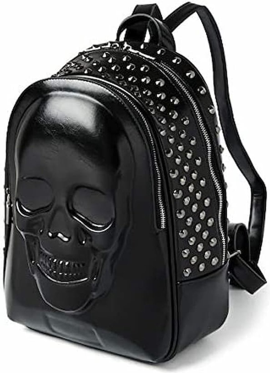 Gothic Rugzak met Schedel en Studs - 2D - Ruim - Gedurfd - 26cm x 37cm x15cm
