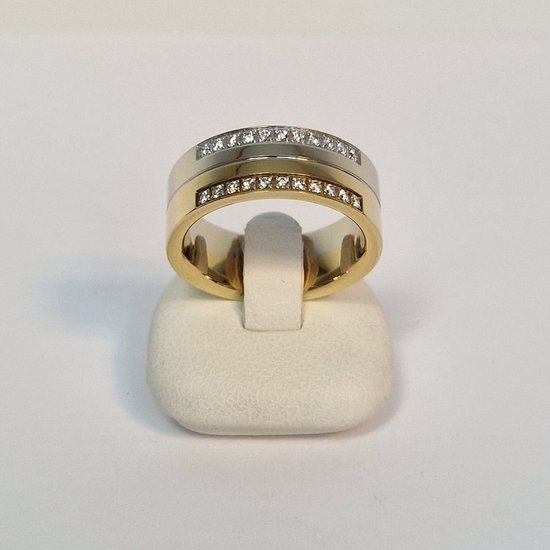 Geel/witgoud - dames ring - 14 karaat – diamant - uitverkoop Juwelier Verlinden St. Hubert - van €2600,= voor €1595,=