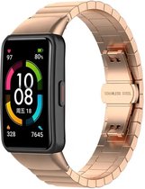 Stalen Smartwatch bandje - Geschikt voor Huawei Band 6 metalen bandje - rosé goud - Strap-it Horlogeband / Polsband / Armband