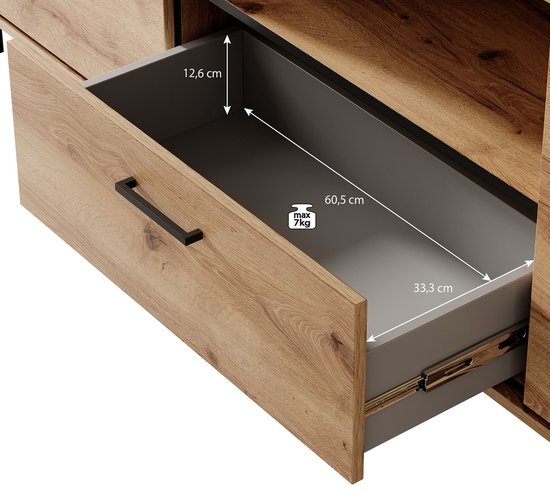 Meubella - Meuble TV Acapulco - Chêne - Zwart - 180 cm