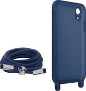 Geschikt voor Apple iPhone XR Koord Hoesje Semi-rigide Nekkoord 80cm blauw