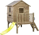 Houten speelhuisje met glijbaan en trap Camilla (SwingKing) | Kinderhuisje voor Buiten in de Tuin | Voor Kinderen vanaf 3 Jaar | FSC Hout - Glijbaan Geel