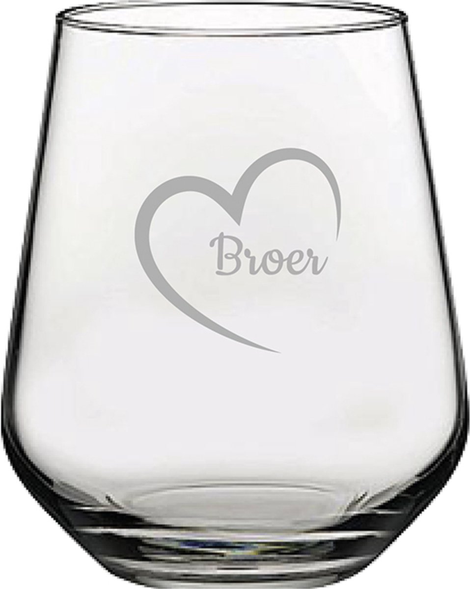 Gegraveerde Drinkglas 42,5cl Broer met hartje