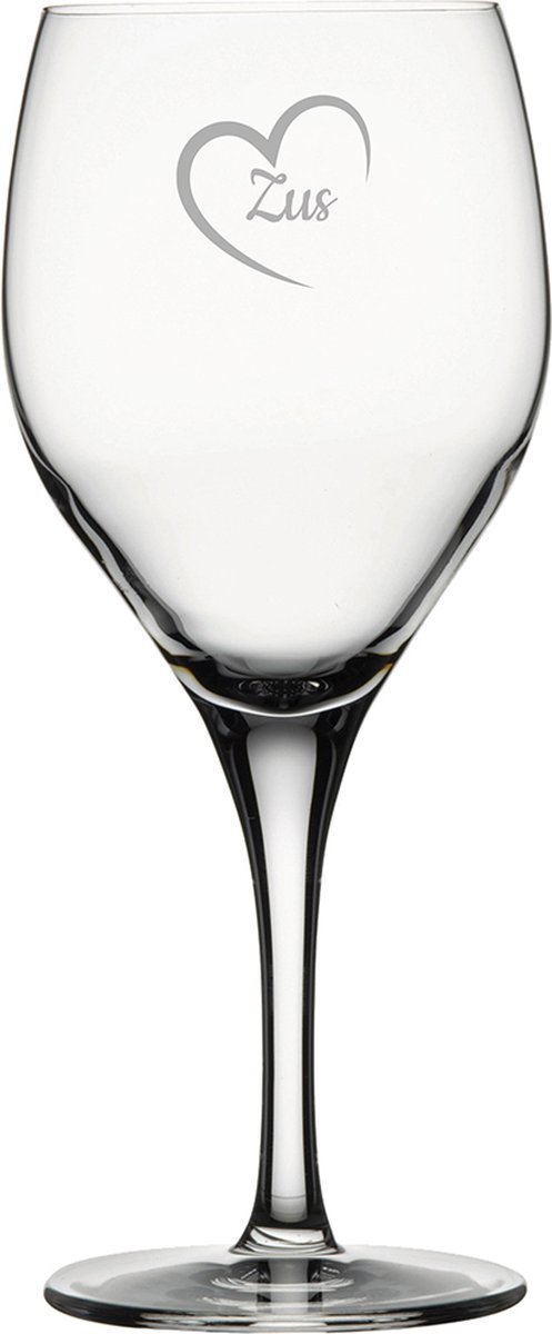 Gegraveerde Rode wijnglas 42,5cl Zus met hartje