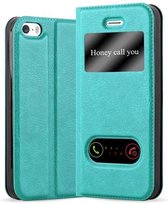 Cadorabo Hoesje geschikt voor Apple iPhone 5 / 5S / SE 2016 in MUNT TURKOOIS - Beschermhoes met magnetische sluiting, standfunctie en 2 kijkvensters Book Case Cover Etui