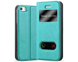 Cadorabo Hoesje geschikt voor Apple iPhone 5 / 5S / SE 2016 in MUNT TURKOOIS - Beschermhoes met magnetische sluiting, standfunctie en 2 kijkvensters Book Case Cover Etui