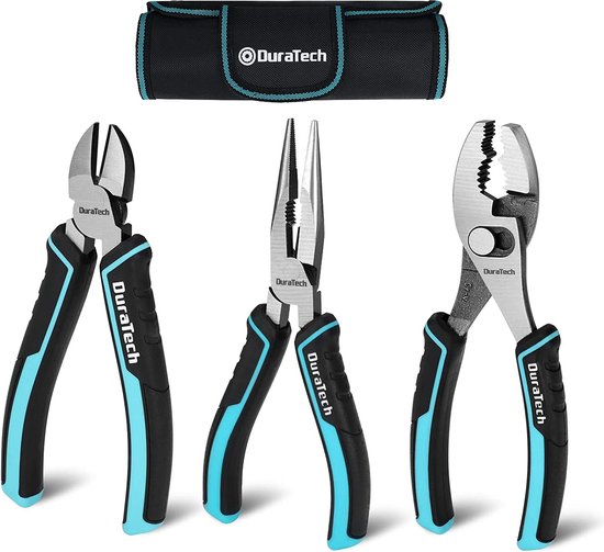 WORKPRO 3-delige tangenset, 15 cm lange neus, 15 cm diagonaal snijden, 17,8 cm combinatie, zachte grip, blauw, rood, koolstofstaal, voor doe-het-zelf huishoudelijke reparatie