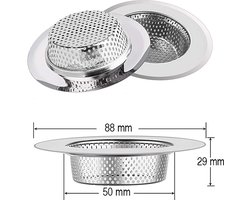 Luxe RVS gootsteen zeef Ø88mm - 50mm - gootsteenstop - afvoerzeef - korfplug - gootsteenbakje - afvoerstop - gootsteen stop 80 mm