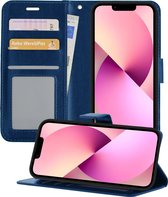 Hoesje Geschikt voor iPhone 13 Hoesje Book Case Hoes Wallet Cover - Hoes Geschikt voor iPhone 13 Hoesje Bookcase Hoes - Donkerblauw