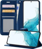 Hoesje Geschikt voor Samsung S22 Hoesje Book Case Hoes Portemonnee Cover Walletcase - Hoes Geschikt voor Samsung Galaxy S22 Hoes Bookcase Hoesje - Donkerblauw