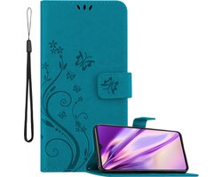Cadorabo Hoesje geschikt voor Realme X2 PRO / Oppo Reno Ace in BLOEMEN BLAUW - Beschermhoes in bloemmotief met magnetische sluiting, standfunctie en kaartsleuven Book Case Cover Etui