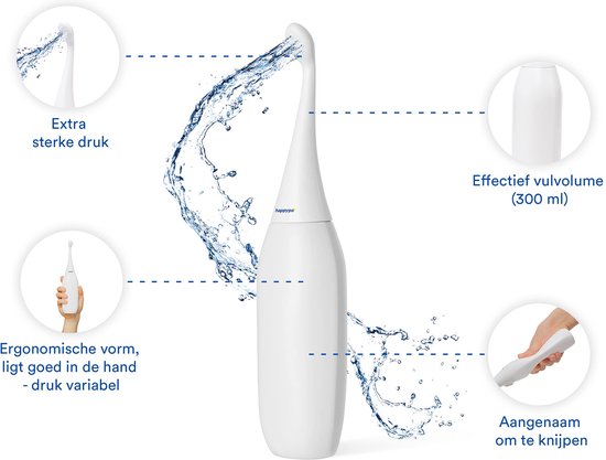 Happypo® Po Shower 2.0 - Anaal douche - van The Lion's Den in wit - vervangt vochtige doekjes en toilet douche - mobiele reis bidet met reistas - bespaart papier